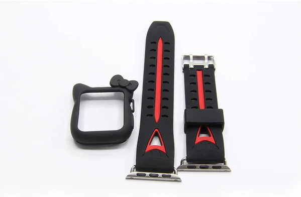Black Мягкий силиконовый чехол для часов 2 в 1 для Apple Watch band 38 мм 42 мм Hello kitty защитный ремешок для iwatch series 3/2/1 - Цвет ремешка: Black