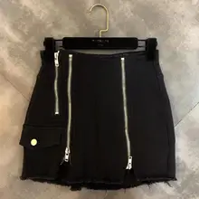 Осенняя новая измерительная джинсовая юбка с карманами на молнии