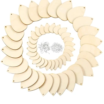 

50x Wooden Earring Blanks Unfinished Wood Pendant,100 Pieces Earring Hooks, 100 Pieces Jump Rings,Crafts Jewelry Making