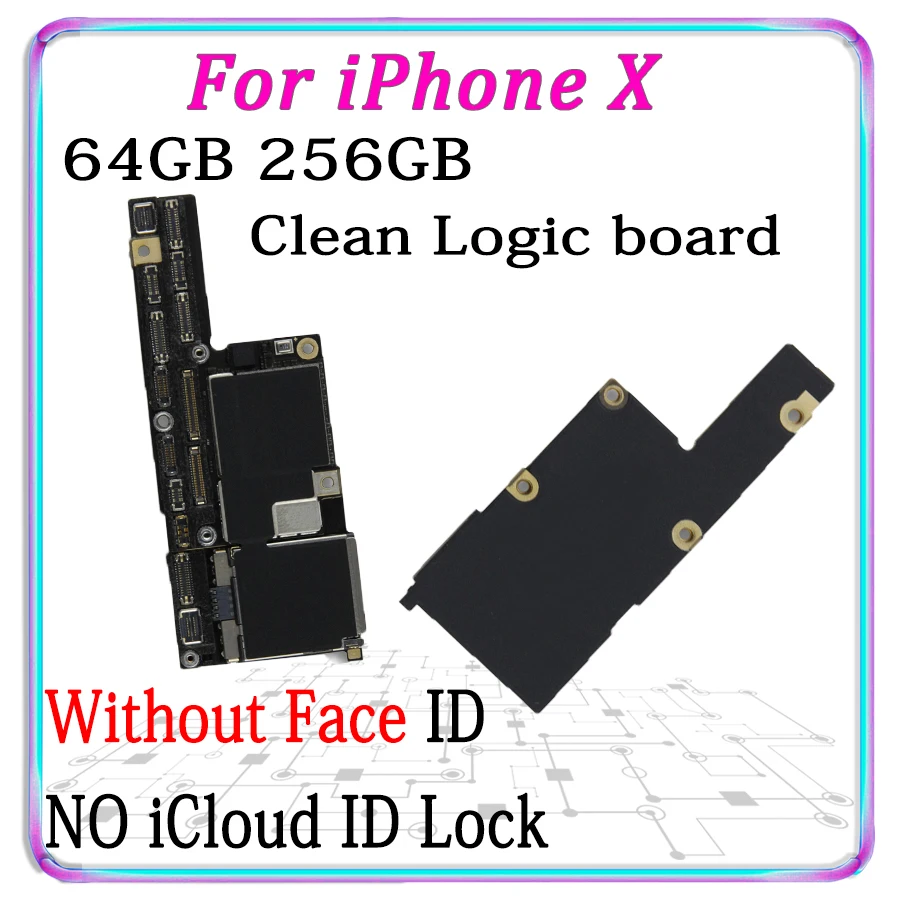 Бесплатный iCloud для iPhone X материнская плата 64 Гб/256 ГБ с лицом ID/без лица ID, оригинальная разблокированная материнская плата для iPhone X