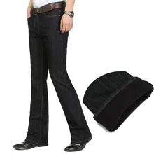 Мужские зимние утолщенные джинсы, средняя талия, плюс бархат, деловые повседневные расклешенные брюки, теплые брюки размера плюс 26-38