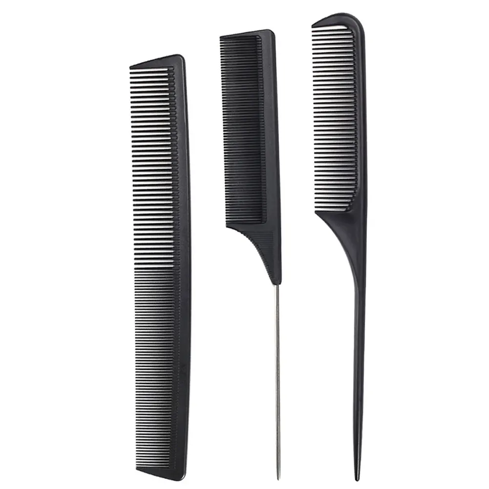 Black 3pcs Hairbrush Set Paddle Detangling Brush Wide Tooth Anti-static Carbon Fiber Massage Comb KG66 - Color: Black