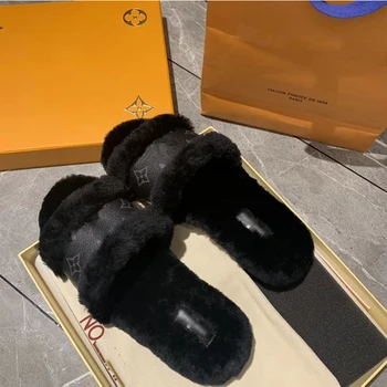 

MarHermaso New Arrival Wool Slippers Fall Winter Indoor Slippers Classical Leather Non-slip Slippers Fashion Comfortable