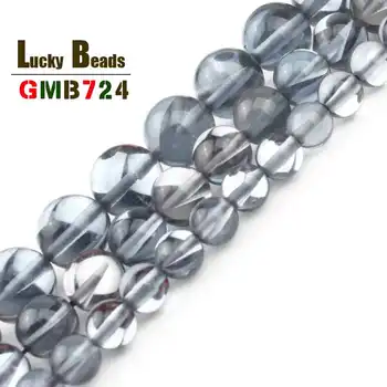 

Black Austria Crystal Round Beads Smooth Glitter MoonStone Loose Beads For Jewelry Making DIY Earring Bracelet Accessories 15''