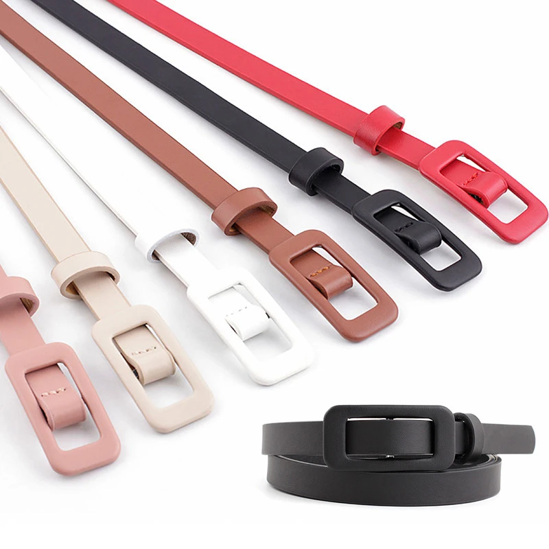 New Candy Color Shiny PU Leather Waist Belt For Women Narrow Thin Belts Waistband Pin Buckle Straps for Dress Black Red Pink leather belts for women