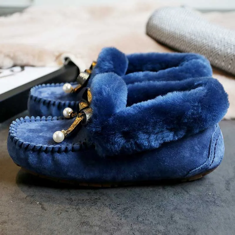 GRWG/Женская обувь на натуральном меху г.; мокасины; лоферы из мягкой натуральной кожи; повседневная женская обувь на плоской подошве для отдыха; размеры 34-40 - Цвет: DARK BLUE