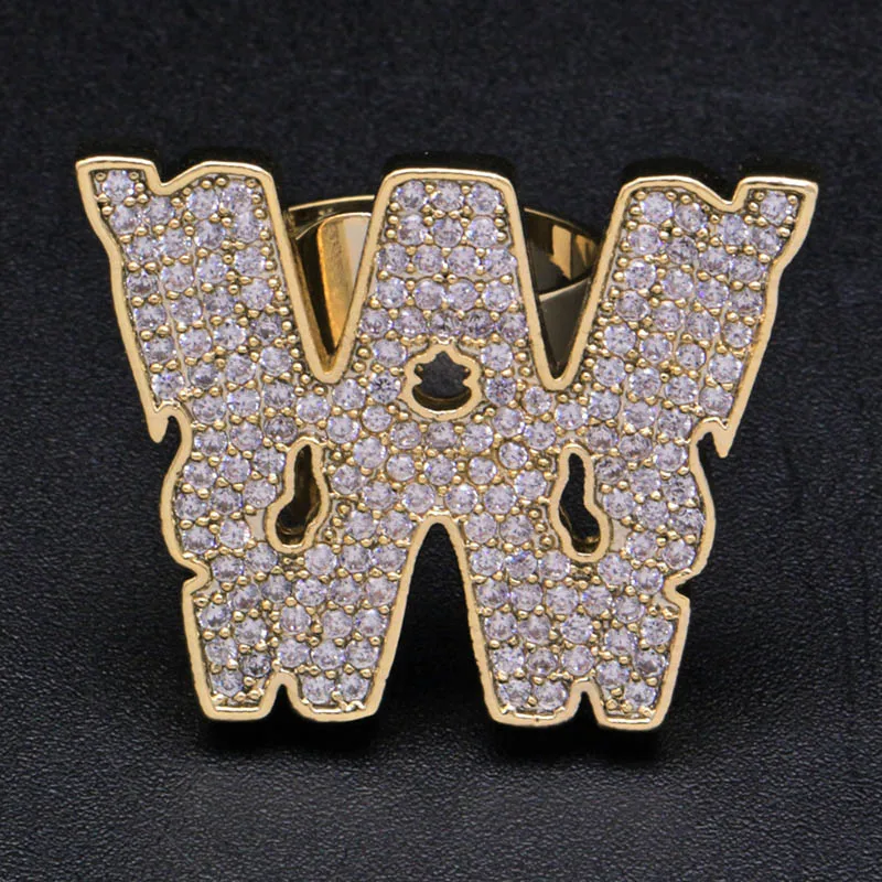 Хип-хоп AAA кубическая циркониевая подвеска Bling Iced Out Bubble кольцо с гравировкой Bling CZ кольца женские мужские Клубные рапперы ювелирные изделия регулируемый размер - Цвет основного камня: w