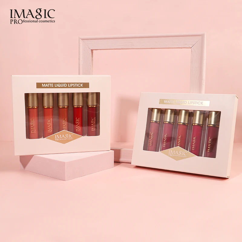 IMAGIC 5 Pcs Lip Gloss Set Non-fading Velvet Matte Lipstick Waterproof Non-stick Glosses lasting Cosmetics Makeup TSLM1 |