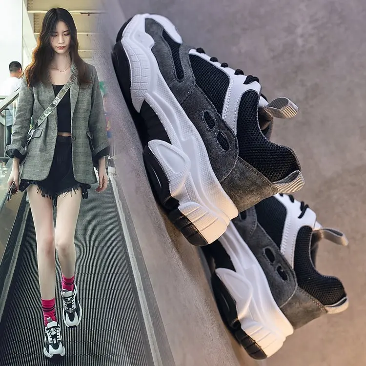 

2019 New Shoes Women Breathable Chunky Sneakers Outdoor Walking Thick Sole Footwear Mesh Women's Designer Shoes