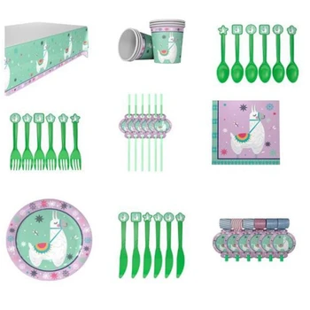 

59Pcs Llama Party Llama Alpaca Disposable Tableware Supplies Paper Plates Cups Napkins Animal Happy Birthday Party Decoration fo