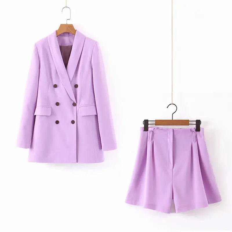 

Small Suit Purple Suit Yellow GIRL'S Slim Fit Mid-length Suit Elastic Waist Wide-Leg Shorts Two-Piece Set Autumn And Winter
