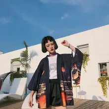 Японский стиль пальто кимоно лето три четверти рукав кардиган кимоно юката женщина мужчина свободный тонкий верхняя одежда