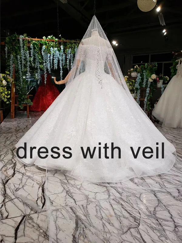 with veil HTL972 бальное платье Свадебные платья с рукавами с открытыми плечами вырез лодочкой бусины кристалл Китай Свадебные платья в Турции robe de mariee - Цвет: with veil
