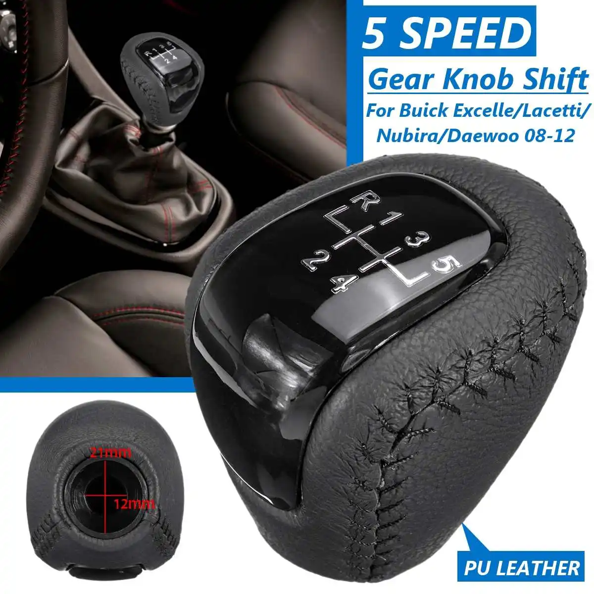 

Car 5 Speed Leather MT Gear Shift Knob Manual For Buick Excelle/Lacetti/Nubira/Daewoo 2008-2012 For Chevrolet AVEO POMO 2009-13