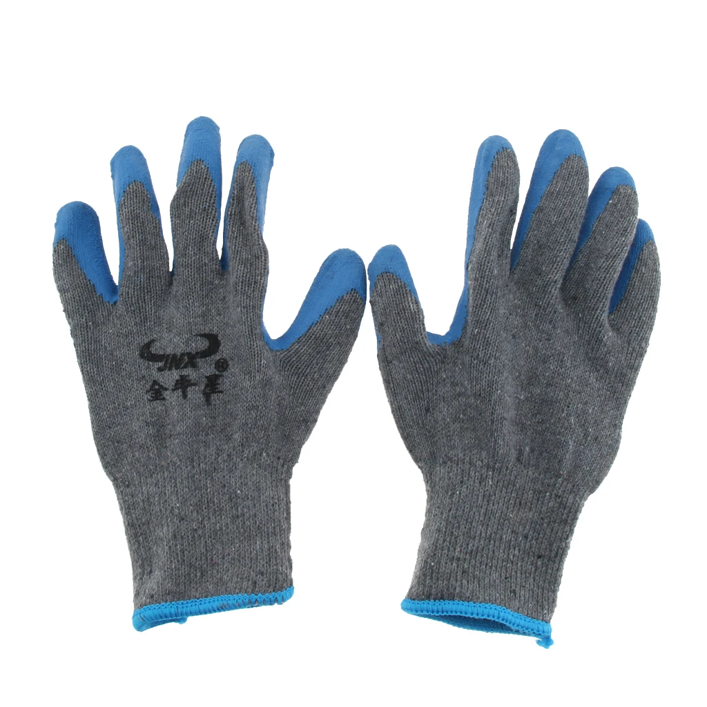 New Men Textured Rubber Palm Work Garden Wrist Glove Cotton-Polyester Blues