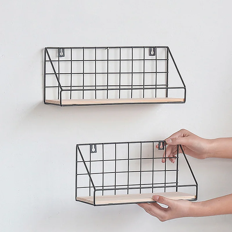  Hanging Rack Iron Frame Sundries Shelf for Wall Holder Display Storage Box Mesh Wire Metal Room Org