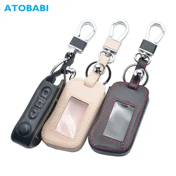

Real Leather Car Key Case For Starline A93 A63 A36 A39 A66 A96 Two Way Car Alarm LCD Remote Control Keychain Protect Cover Skin