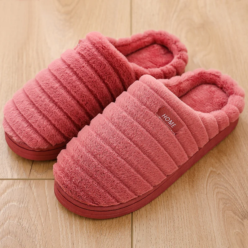 

Slippers for women Striped Suede Winter Warm Fur Indoor shoes for female Non slip Memory Foam Soft Home slippers women