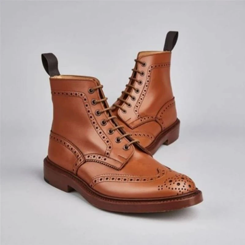 2021 Autumn and Winter New Men's PU Leather High Top Lace Up Martin Boots Fashion Block Business Dress 5KE387 | Обувь