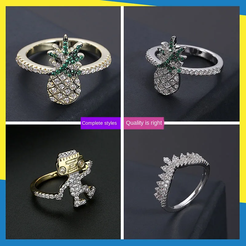 Новое кольцо в виде ананаса с короной и бриллиантами Корейская Милая