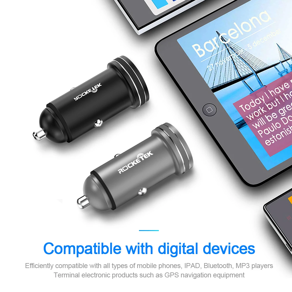 Rocketek металлическое мини USB Автомобильное зарядное устройство для мобильного телефона планшета gps 3.1A быстрое зарядное устройство автомобильное зарядное устройство двойной USB автомобильный адаптер зарядного устройства для телефона