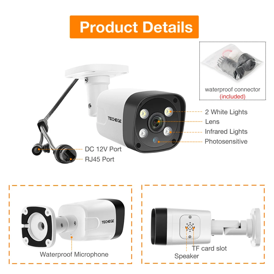  Techege 8CH Super HD 5MP Surveillance System Two-way Audio Human detection Metal Waterproof Outdoor - 4.00003E+12