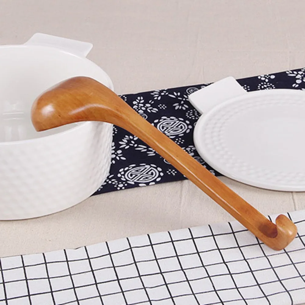 

1 pc Kitchen Soup Hot Pot Oil Spoons Household Wooden Long-handled Hook Tableware Utensils Accessories High Quality