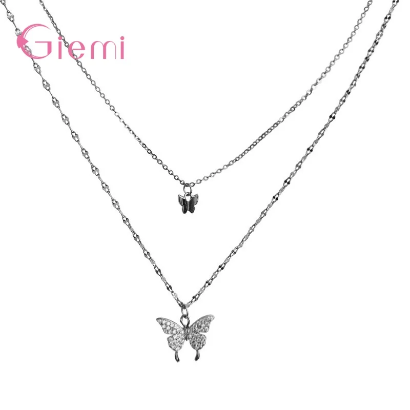 

Delicate Cubic Zircon Butterfly Pendant Necklace 925 Sterling Silver Clavicle Chain Necklace For Women Girl Dainty Jewelry Gift