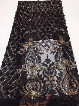 

African Lace Sequins Embroidery Textile Lace Fabric High Quality Sequin Tulle Nigeria French Laces Fabric For Party Dress ZX3087