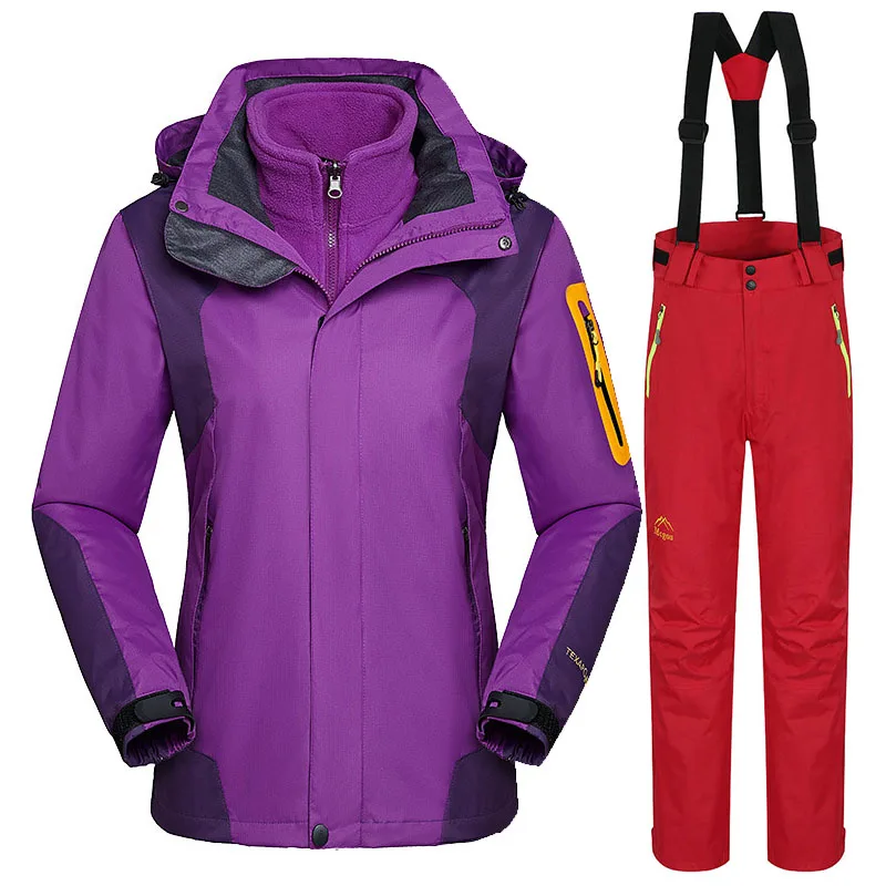 Purple Red 30 ° лыжный костюм женский сноуборд куртка наборы теплый ветрозащитный водонепроницаемый Зимний зимний костюм для улицы Лыжная куртка брюки женский зимний костюм - Цвет: Purple Red