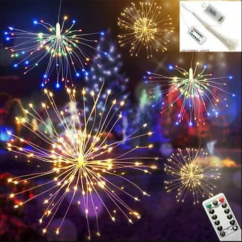 

180 LED Garland Lights Outdoor Hanging Firework Christmas Lights Power String Copper Wire Party Decor Twinkle 8 Modes+ Remote