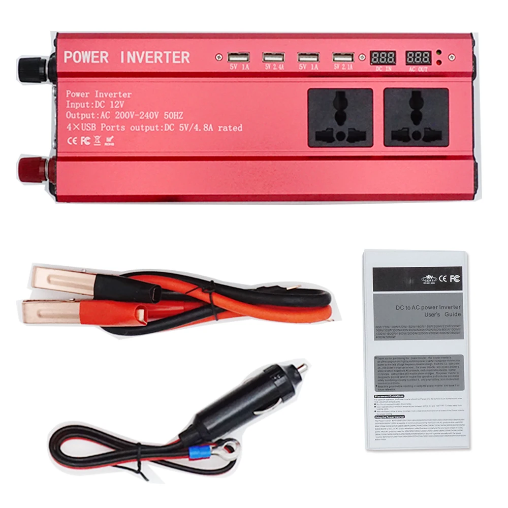 2600 Вт/6000 Вт пиковый двойной светодиодный разъем США Модифицированная синусоида 4.8A 4 USB DC 12V в AC 220V зарядное устройство конвертер автомобильный инвертор питания(красный