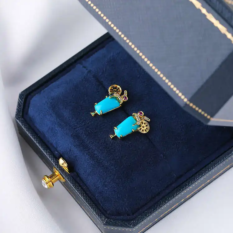 

CMajor S925 Sterling Silver Temperament Delicate Sweet and Romantic Lemon Drink Cup Shape Turquoise Stud Earrings for Women