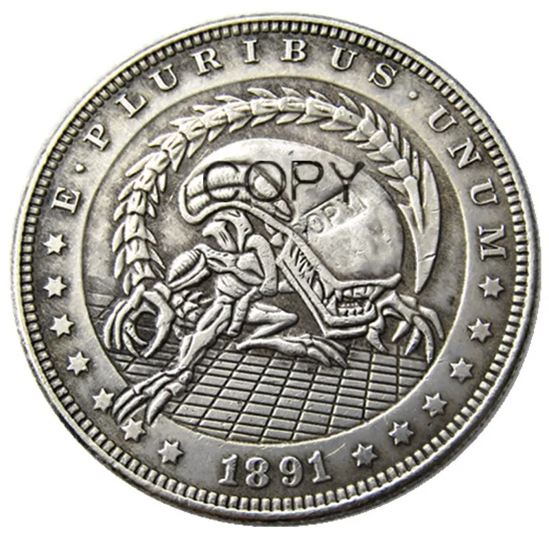 HB(88) США Хобо 1891 Морган доллар Череп Зомби Скелет Посеребренная копия монет