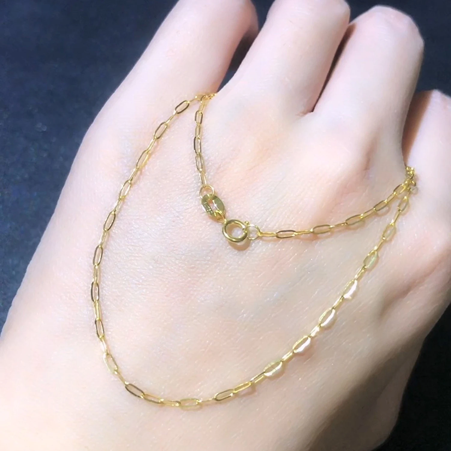 RINYIN Fine Jewelry Ankle Bracelets 9"-11" (23-28cm) 18K Yellow Gold Anklets Shine Oblong Rectangle Link Chain
