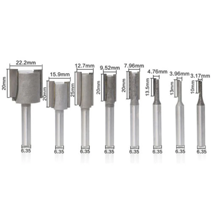 

8pcs 1/4 Shank Straight Router Bit Carbide Woodworking Milling Cutter Tool Kit