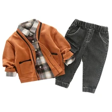 Комплекты одежды для мальчиков коллекция года, весенне-осенняя одежда для мальчиков стильная одежда джентльмена детский спортивный костюм для детей возрастом от 1 года до 4 лет, детская одежда Комплекты из 3 предметов