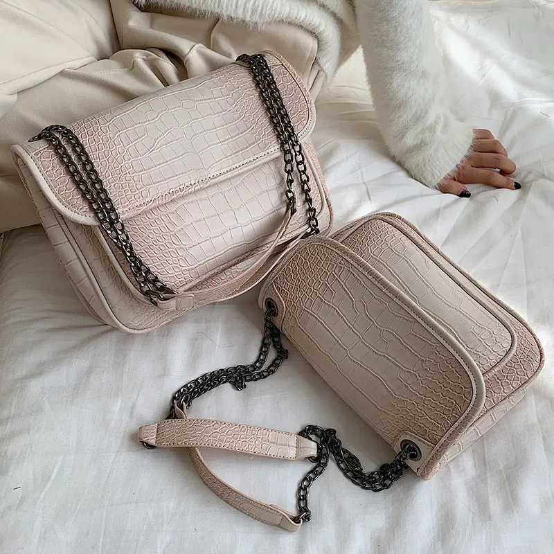 

European Style Crocodile pattern Tote bag 2020 New High Quality Leather Women's Designer Handbag Chain Shoulder Messenger Bag