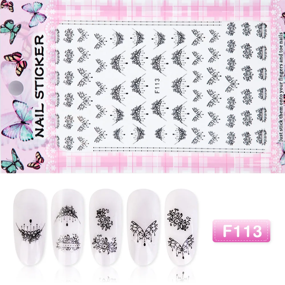 F113 1 шт черно-белые стикеры 3D на ногти Nail Art слайдеры геометрические русские буквы цветы лист клей наклейки для ногтей Фольга наклейки для ногтей - Цвет: F113