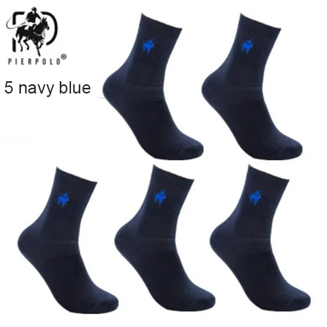 5 navy blue 5 пар пьерполо высококачественные хлопковые мужские носки брендовые вышитые мужские деловые зимние теплые носки для подарков мужские Meias Новинка - Цвет: 5 navy blue