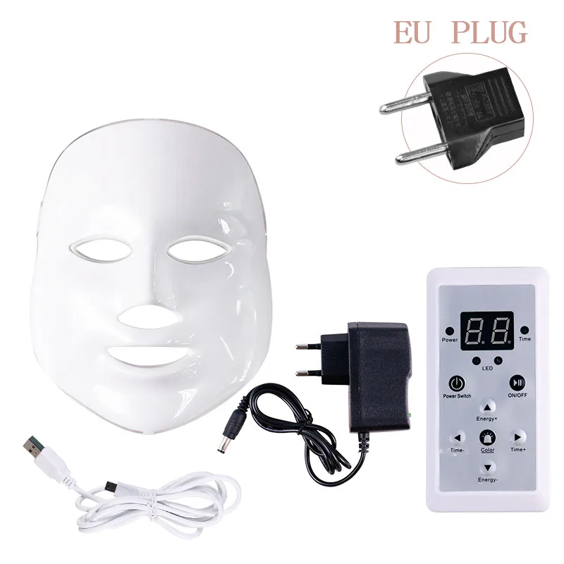 Светодиодная маска для лица, 7 цветов, Корейская светодиодная фотонная терапия, аппарат для удаления морщин и акне, светильник для омоложения кожи, красивая светодиодная маска - Цвет: EU Plug