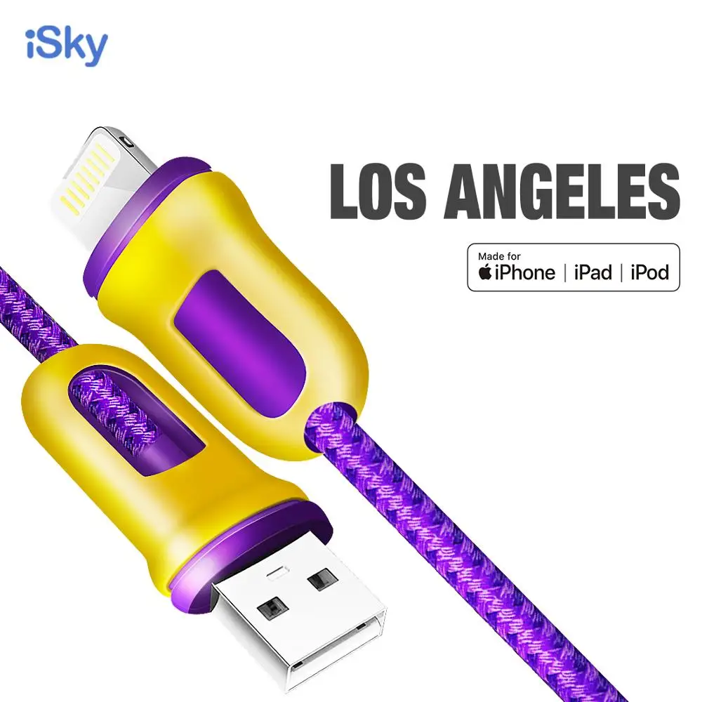 ISky MFi кабель для телефона 11X8765 Plus для Lightn к USB Быстрая Зарядка Синхронизация данных Баскетбол свинец для 8 контактов iOS - Цвет: LOS ANGELES