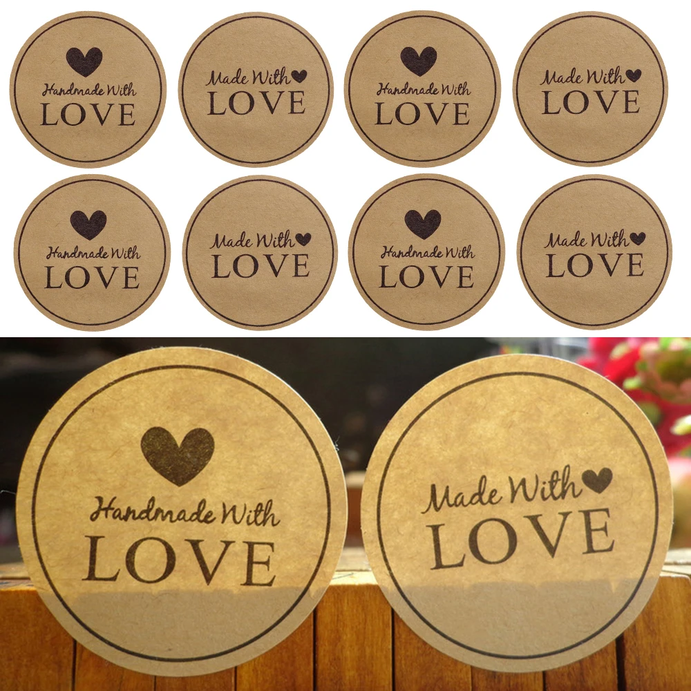 

120pcs Creative Round Sticker Kraft Paper Hand Made with Love DIY Scrapbooking Album Decoration Stationery Stickers