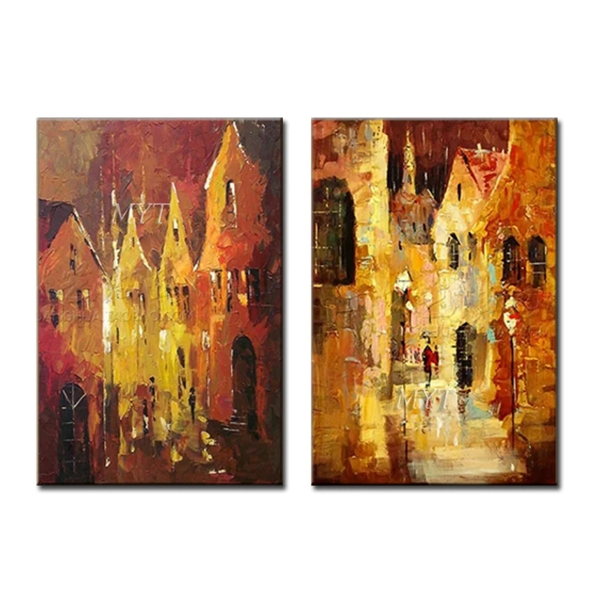 

Bustling Town Abstract Oil Painting Modern Wall Art Living Room No Frame Picture Home Decoration Painting 100% Handmade Unframe
