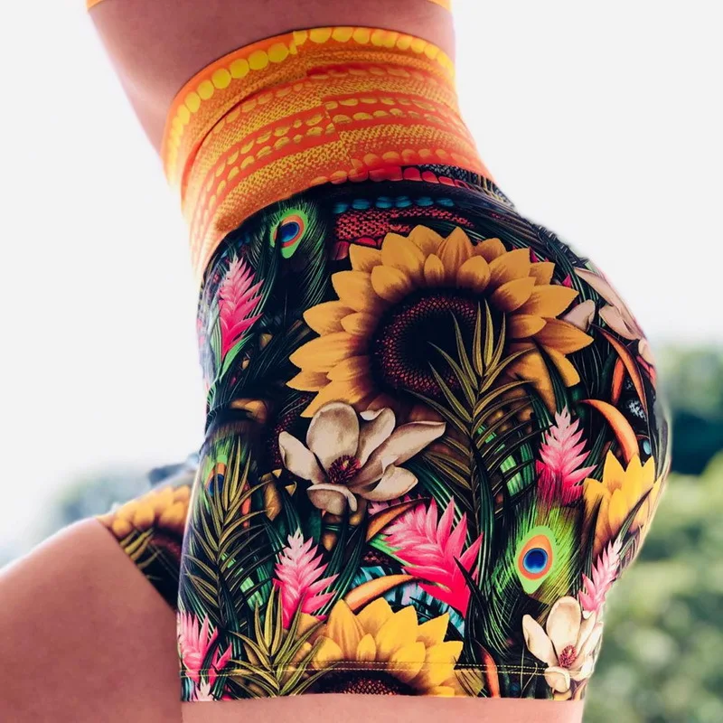 New Leggings High Waist Push Up Yoga Shorts Scrunch Butt Seamless Print Running Shorts Gym Clothes Fitness Elastic