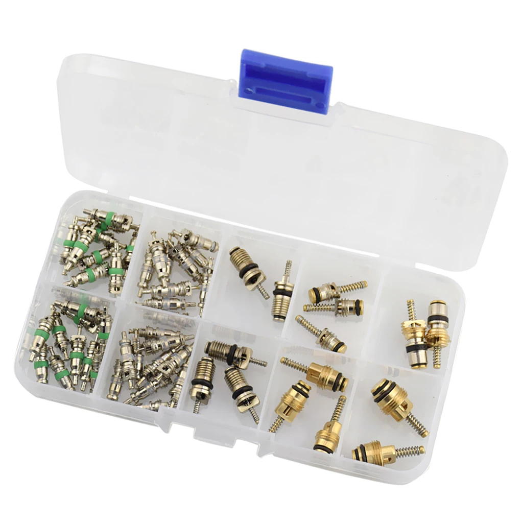 55pcs High Low Pressure A/C Valve Core Valves R134A R12 Air Conditioning Tool
