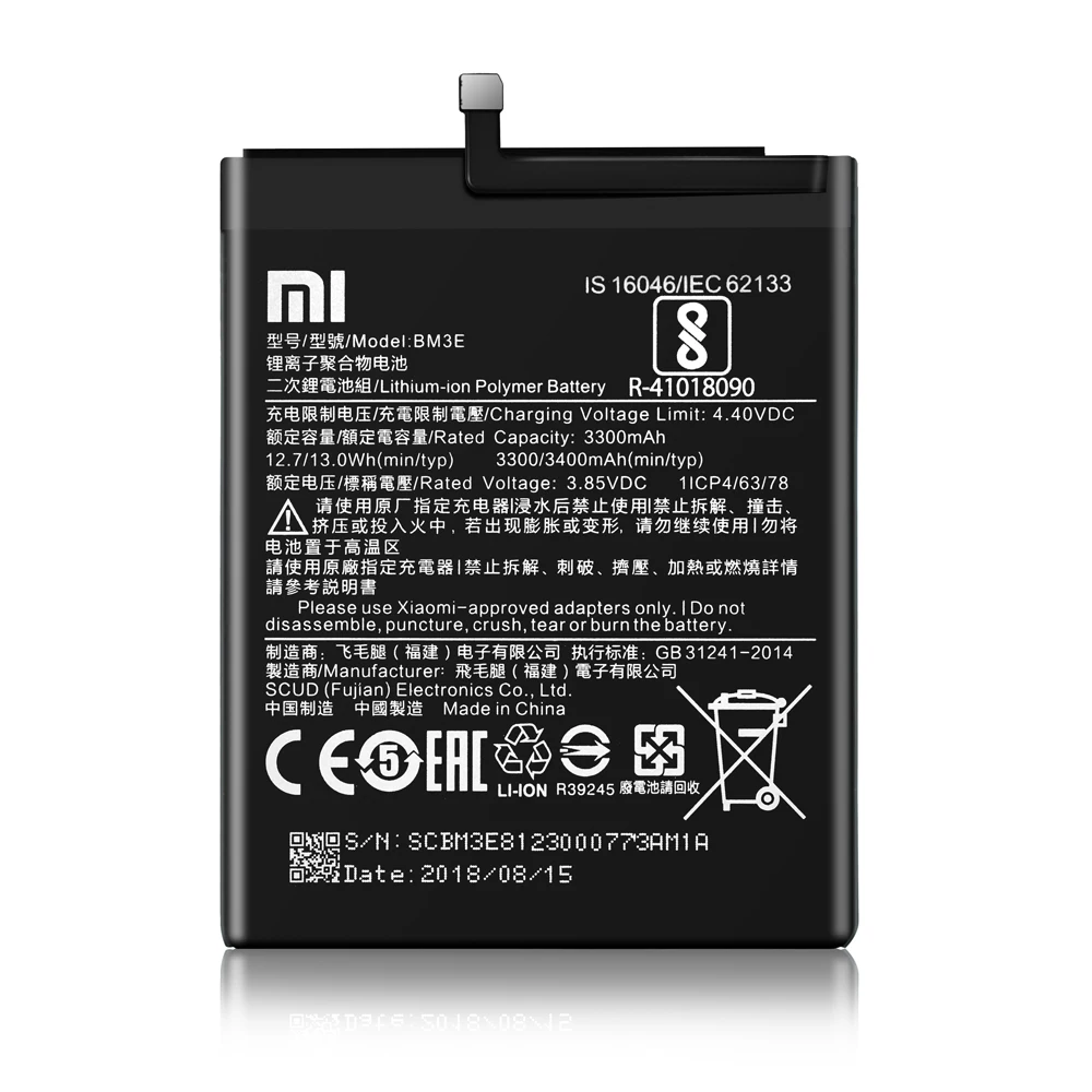 

Xiao Mi 100% Original Battery BM3E for Xiaomi Mi 8 Mi8 M8 Real Capacity Phone Replacement Battery 3400mAh