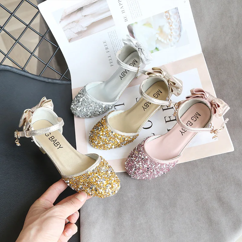 2020New Girls Shoes Children crystal High heel princess Shoes For wedding and Party dance Kids Sandals Grils chaussure fille