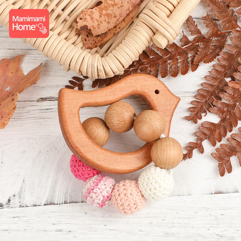 1pc Baby Wooden Teether Nursing Bracelets Olive Oil Animal Pacifier Chain Pendant Wooden Blank Crochet Bead Children'S Goods Toy