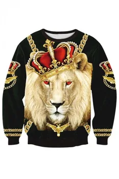 

Men's Crown Lion Printed Wear Long Sleeve Turtleneck Chao Brand Men's Wear Printing Blouse hoodies